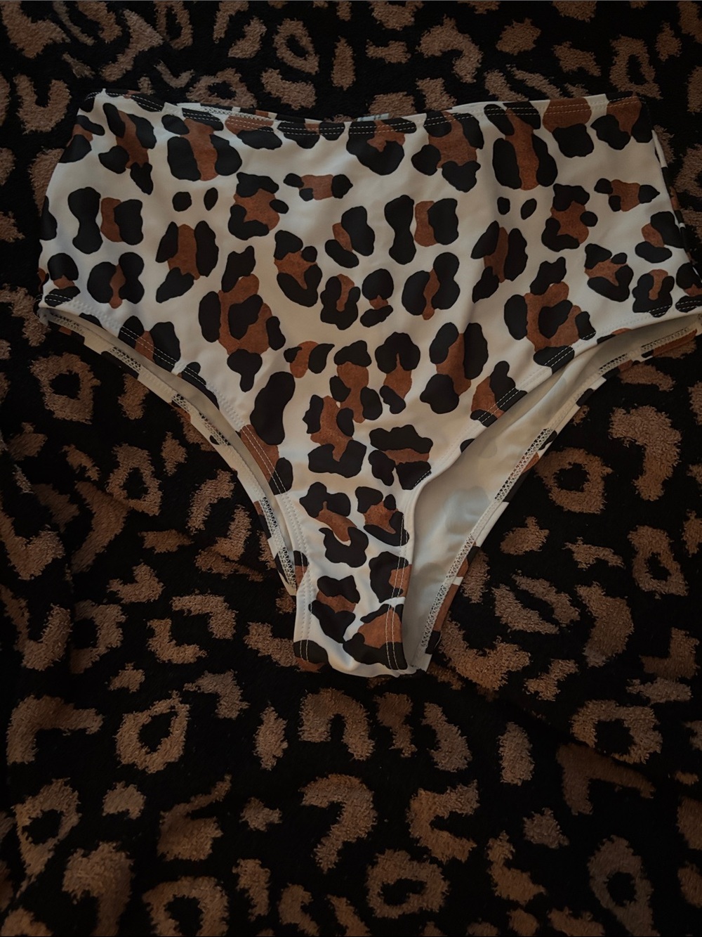 SHEIN White Leopard Print High-Waist Bikini Bottoms